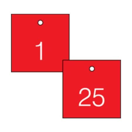 Accuform Engraved Numbered Tags, PF-Cardstock, 1/4 in H x 3-1/4 in W, 25 PK TDG370RD